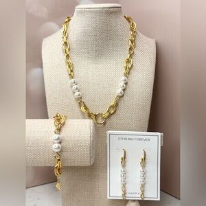 Sterling Forever Ivanna Pearl Gold-Tone Necklace Bracelet Earrings Set